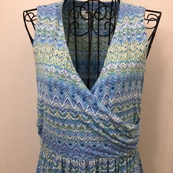 GUC J. Jill Multicolor Blue Green Yellow Stripe Geometric Pattern Maxi Dress XS - Picture 2 of 7
